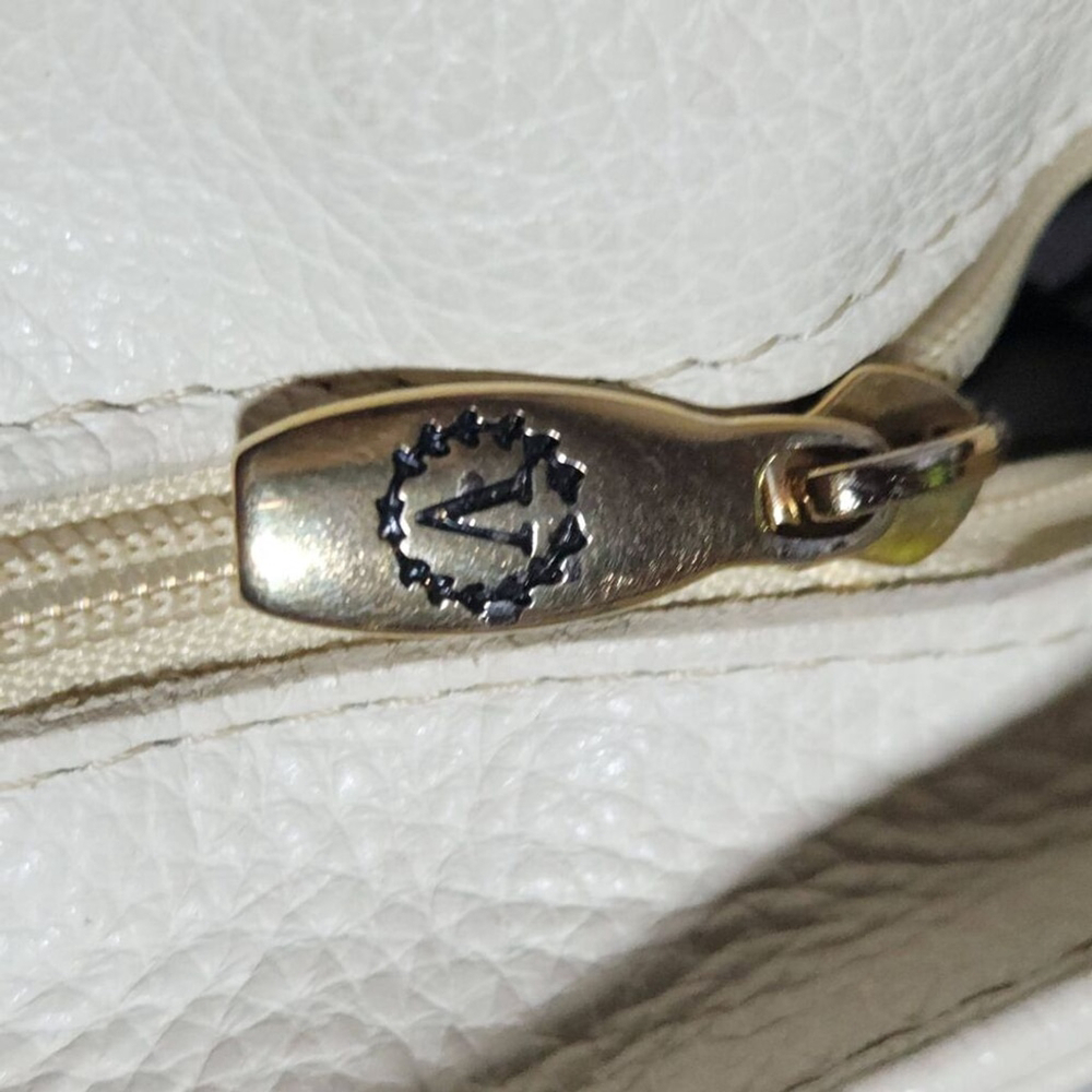 Valentina Italy Leather Handbag White Brown Medium - Picture 14 of 16